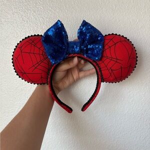 NEW SPIDER WEB RED AND BLUE BOW DISNEY HEADBAND